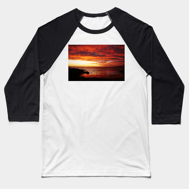 Red Sky at Night, Elwood Beach Baseball T-Shirt by rozmcq